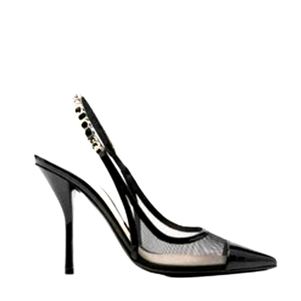 Gucci Signoria Slingback Pumps Black Patent Leather & Mesh EU 39/ US 9
